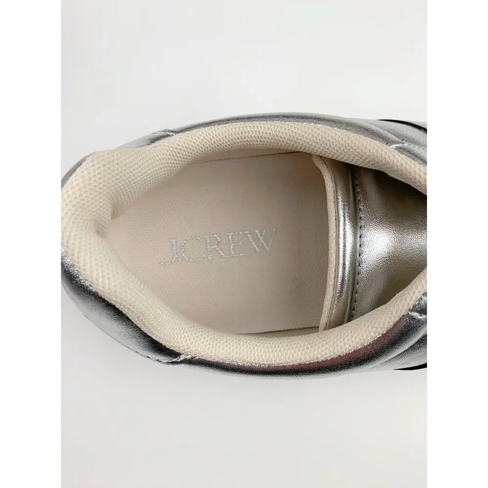 J Crew Field Sneakers Metallic Silver Faux Leather Women's 9 Extra Wide Casual
